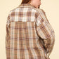 VERY J Falling For Plaid Contrast Plaid Raw Detail Shirt in Taupe