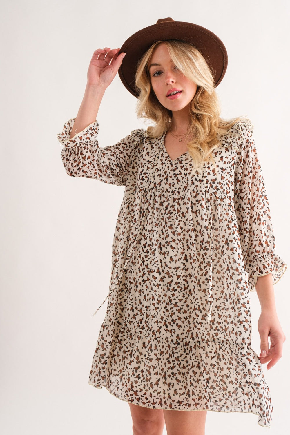 And The Why Wild Thing Leopard Ruffle Hem Woven Mini Dress