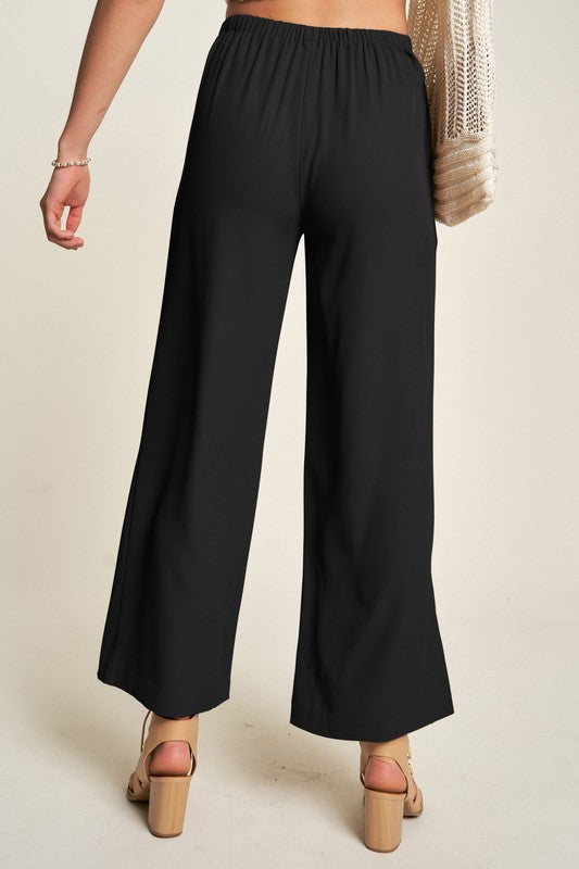 Davi & Dani Wide Awake Wide Leg Mid-Rise Pants in Black