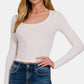 Zenana Center Street Scoop Neck Long Sleeve T-Shirt in White