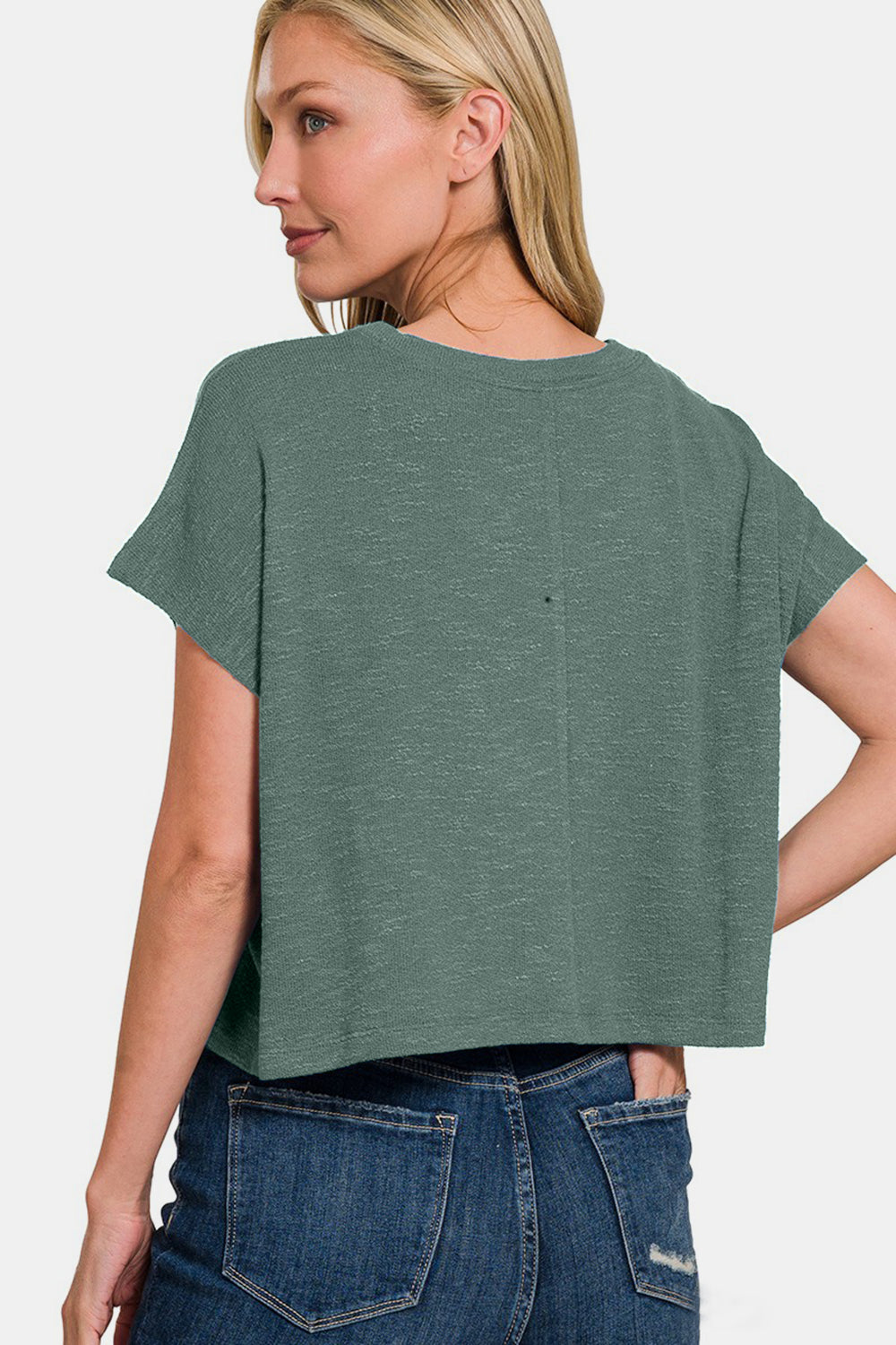 Zenana Keep It Simple Short Sleeve Crop T-Shirt in Ash Jade