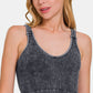 Zenana The Right Track Washed Ribbed Cropped V-Neck Tank in Ash Black