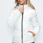 How Dare U Embrace The Chill Pocketed Zip Up Puffer Jacket with Removable Hood in White