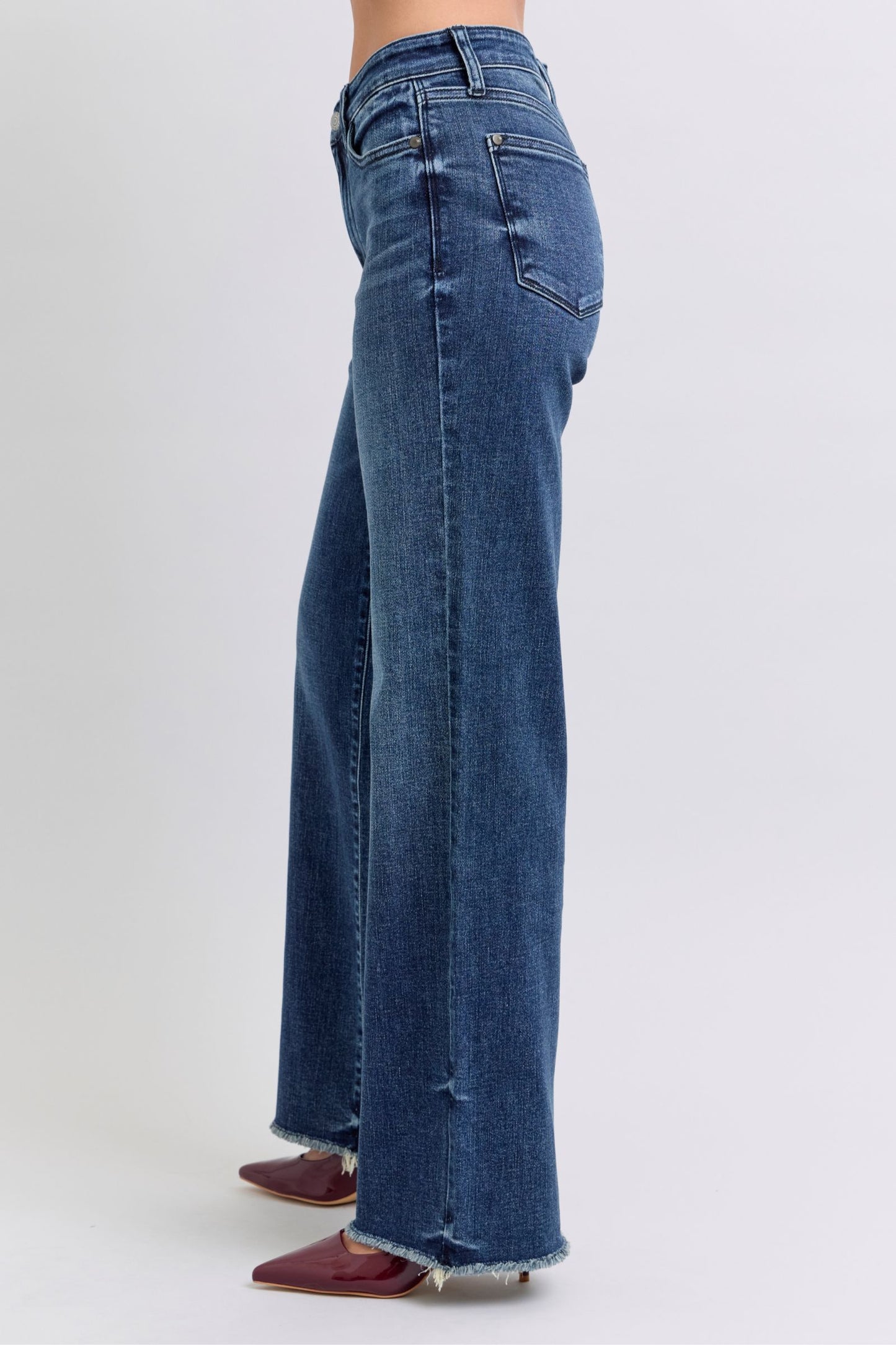 Judy Blue Nina Raw Hem Mid Rise Jeans