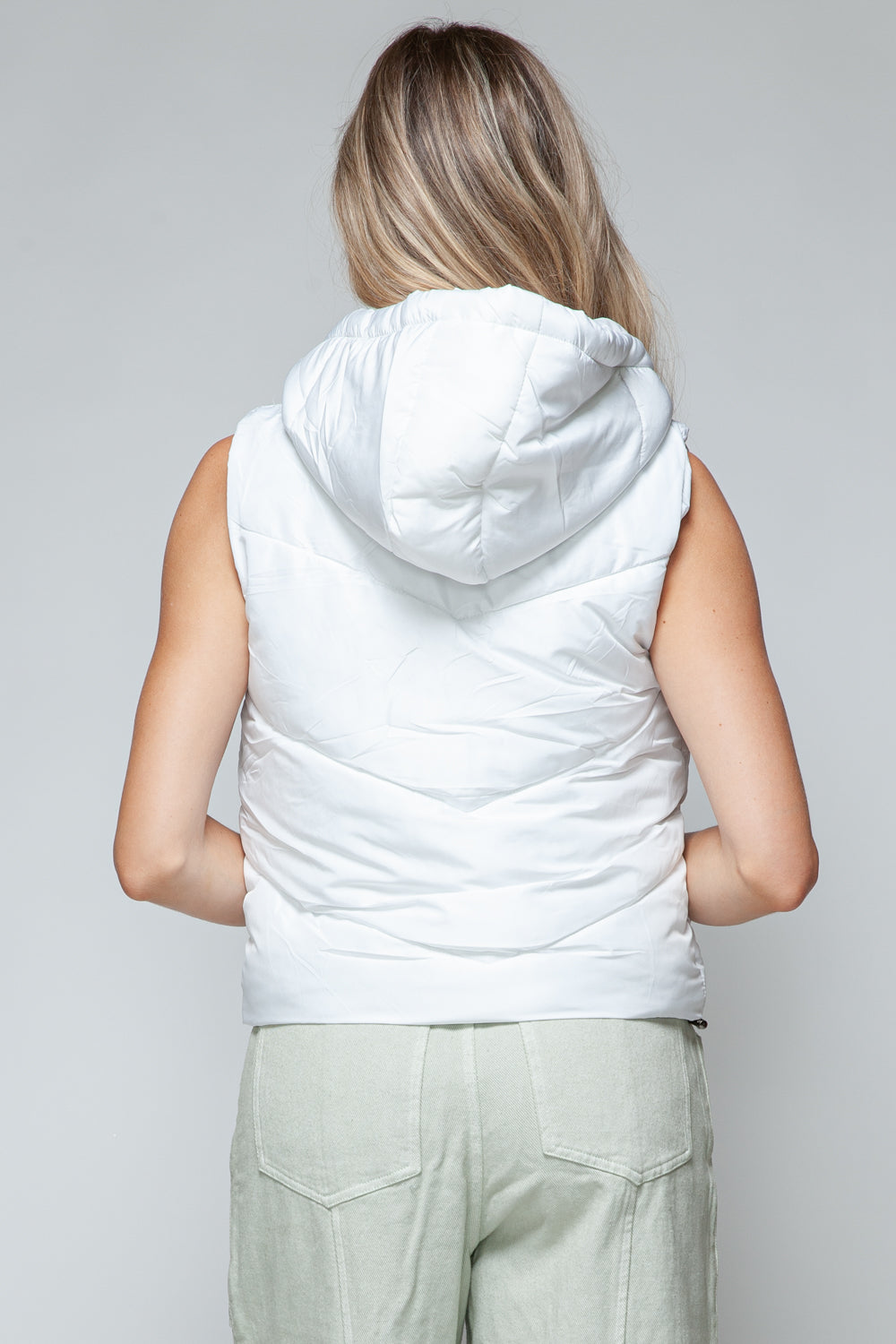 Snobbish A Quilted Beauty Zip Up Quilted Hooded Vest in White