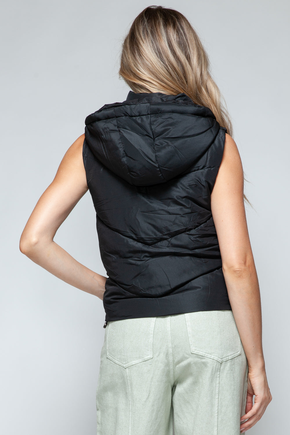Snobbish A Quilted Beauty Zip Up Quilted Hooded Vest in Black
