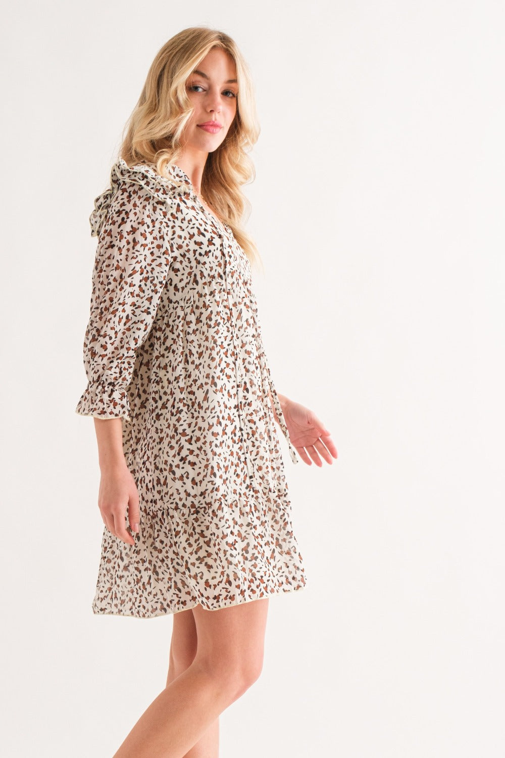 And The Why Wild Thing Leopard Ruffle Hem Woven Mini Dress