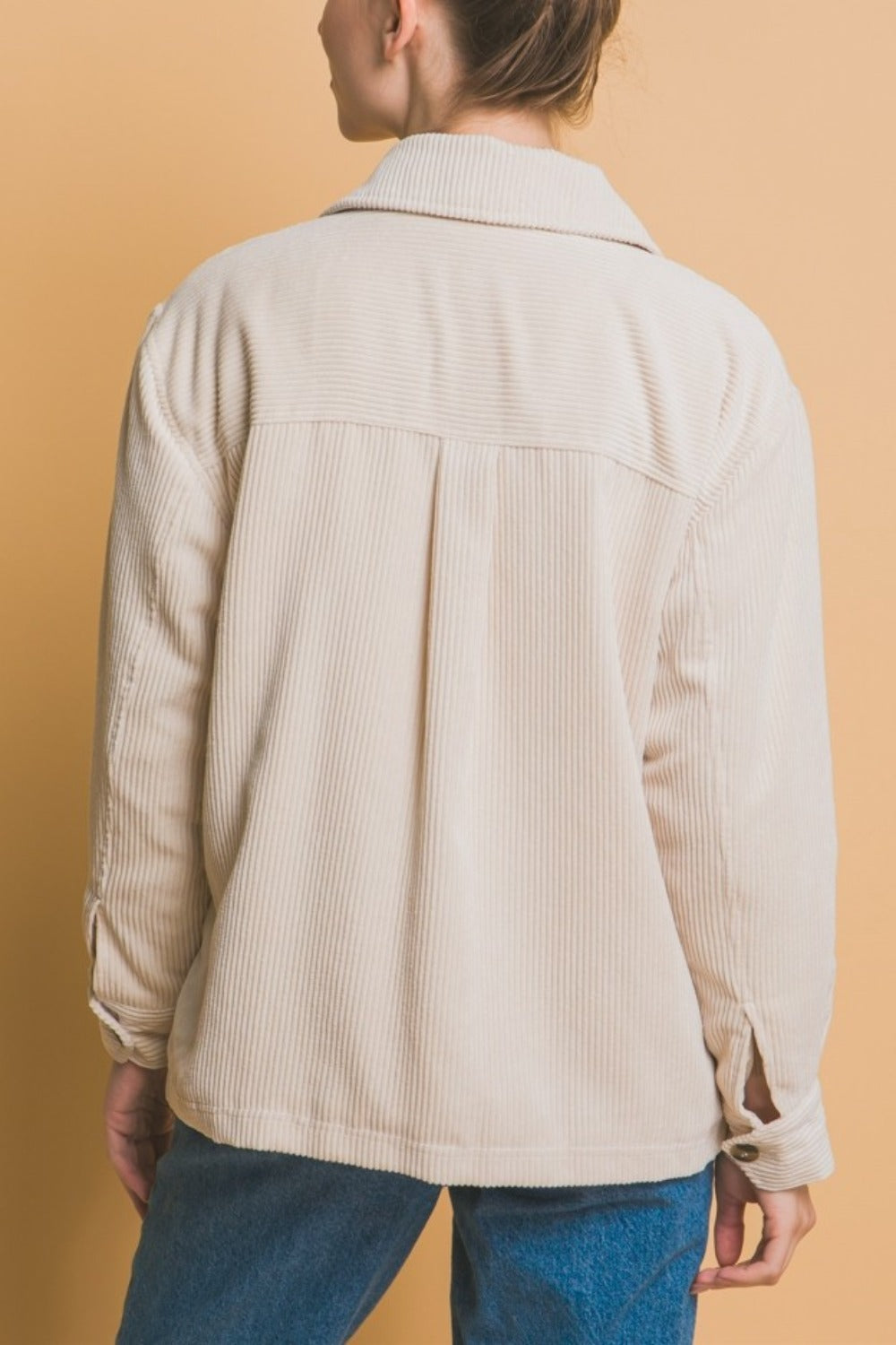 Love Tree Fall In Love Corduroy Button Up Jacket with Sherpa Inside in Cream