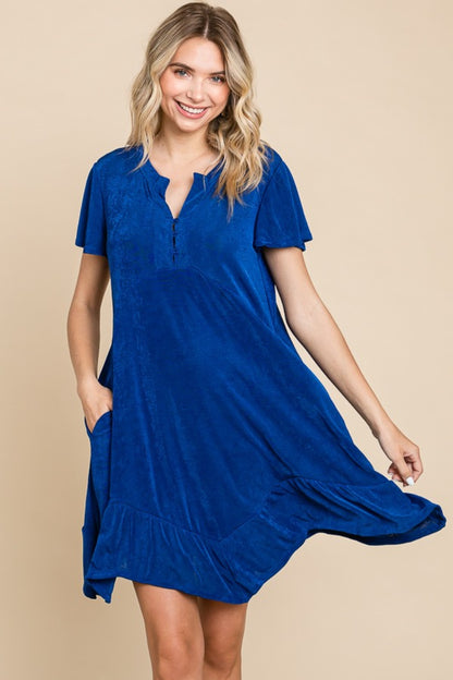 Culture Code Saving You Time Short Sleeve Ruffled Asymmetric Hem Dress in Royal