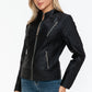 Snobbish Ready To Own The Night Faux Leather Zip Up Mock Neck Jacket in Black