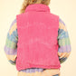 VERY J Fall Adventures Zip Up Padded Corduroy Puffer Vest in Pink