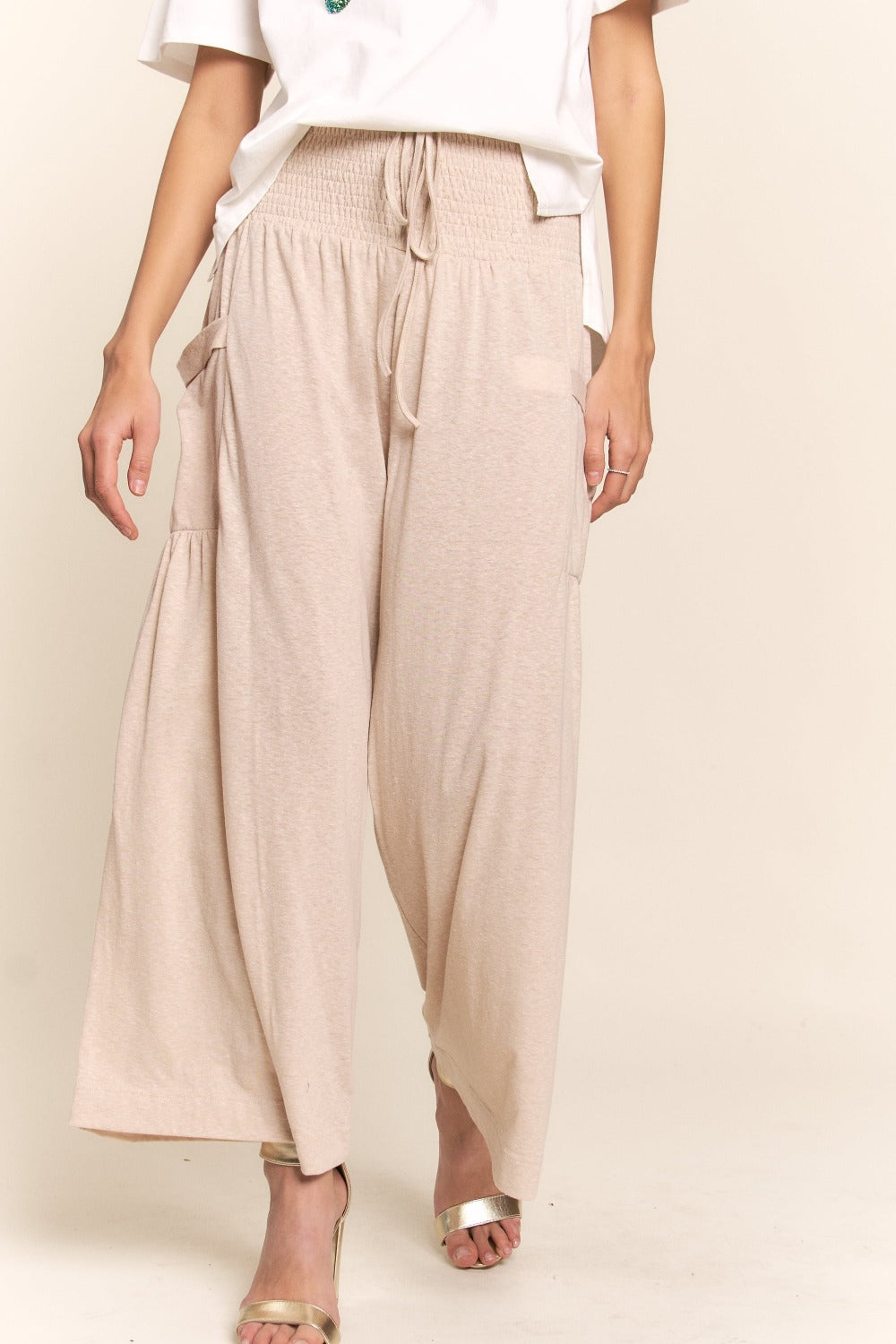 J.NNA Making Dreams Happen Smocked Waist Boho Wide Leg Pants with Pockets