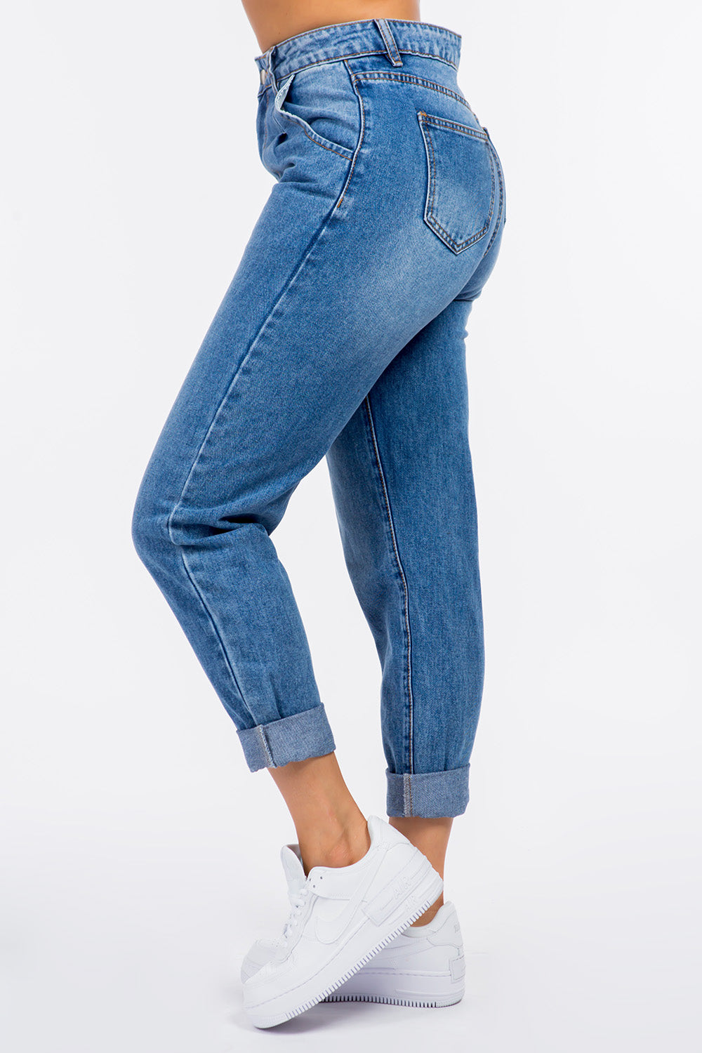 American Bazi Stephanie High Waist Pleated Waist Mom Jeans