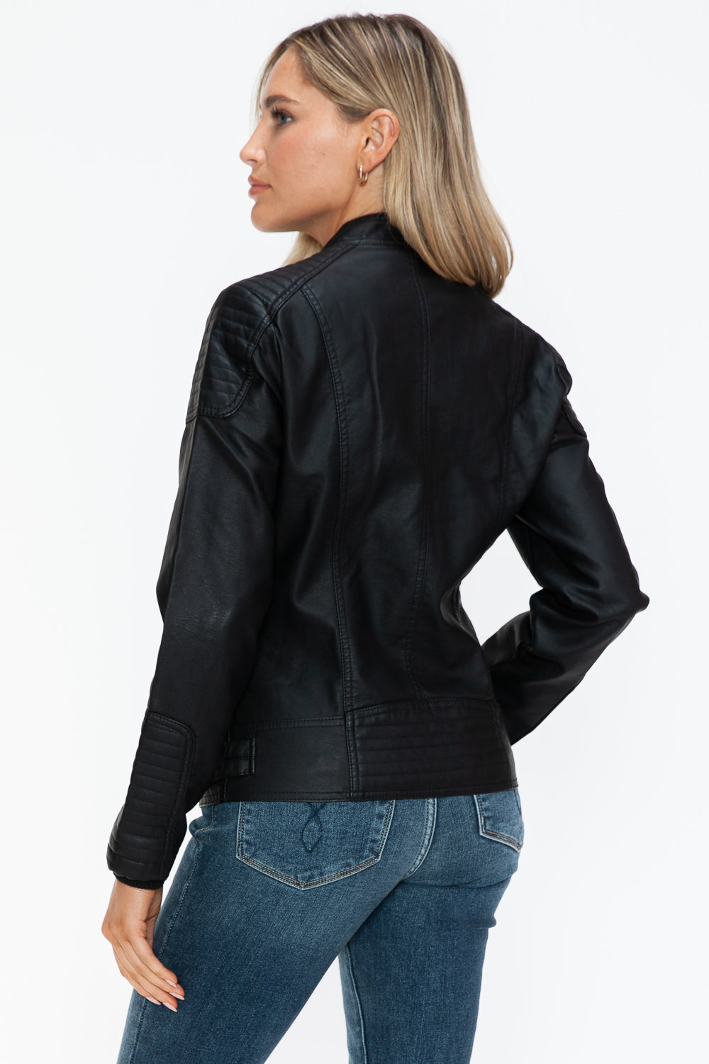 Snobbish A Wild Ride Faux Leather Biker Jacket with Side Zip Pockets in Black