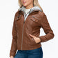 YMI Hooded and Happy Removable Faux Layered Multi-Pocket Jacket with Fuzzy Hood in Rust