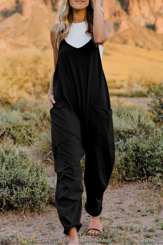 Double Take The Hot Shots V-Neck Sleeveless Jumpsuit with Pockets