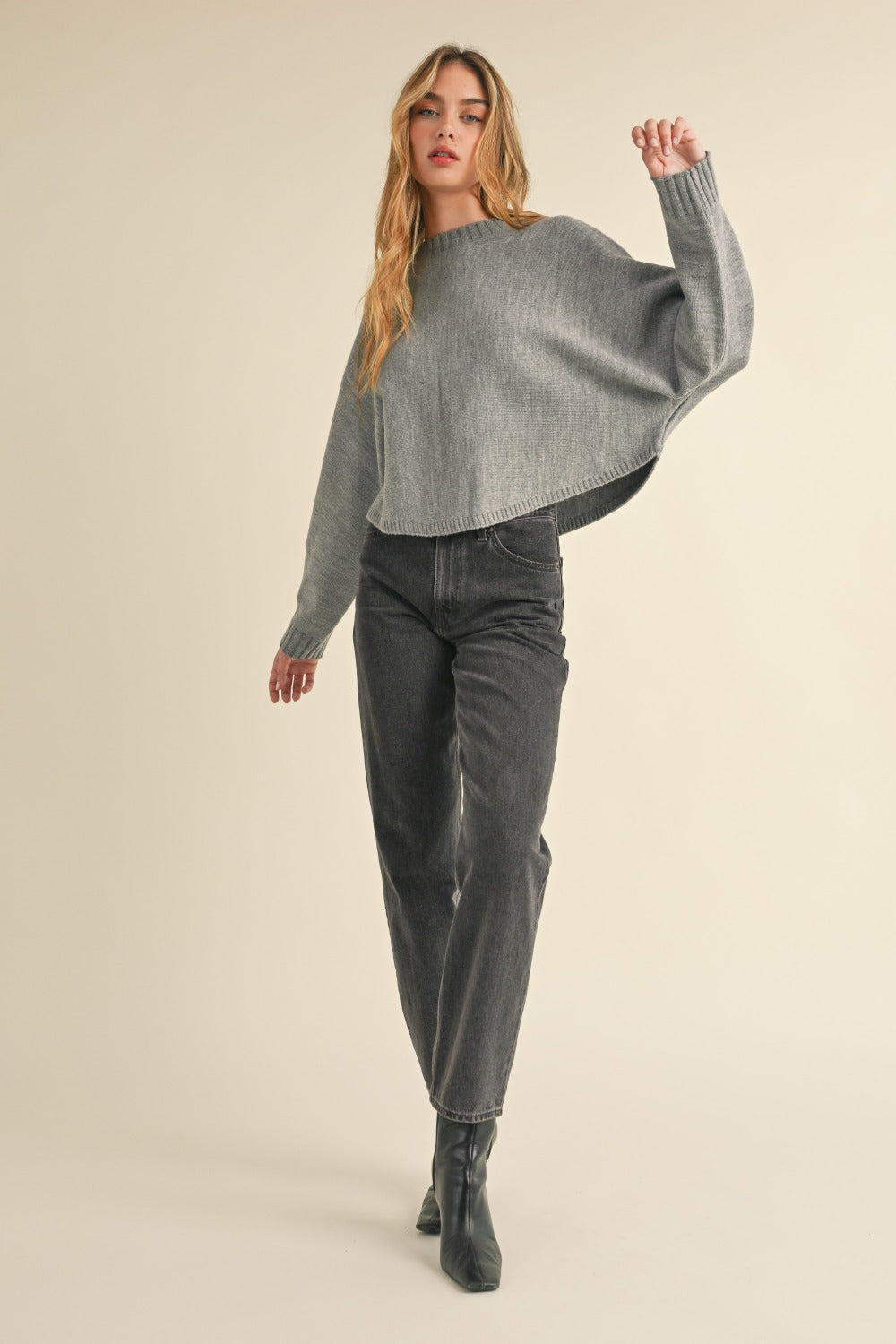 Mable Dolman Days Cropped Sweater in Heather Grey