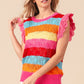 BiBi Chasing Rainbows Pointelle Striped Ruffled Knit Top