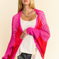 Davi & Dani Red Hot Openwork Contrast Open Front Cardigan