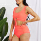 Marina West Swim Sanibel Crop Swim Top and Ruched Bottoms Set in Coral