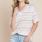 BOMBOM A Bright Start Striped V-Neck Short Sleeve T-Shirt