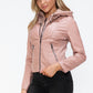 Snobbish Embrace The Day Faux Leather Zip Up Drawstring Hooded Jacket in Mauve