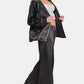 Zenana Wrapped In Satin Long Sleeve Shirt and Pants Pajama Set in Black