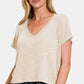 Zenana Back To Simple V-Neck Short Sleeve Crop T-Shirt in Sand Beige