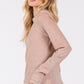 SAGE + FIG Add More Sparkle Glitter Mock Neck Lettuce Hem Long Sleeve Top in Apricot