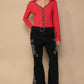 POL Flo Raw Hem Embroidered Flare Pants in Black