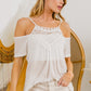 BiBi Playful Mindset Front Crochet Lace Adjustable Strap Top in Ivory