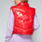 Snobbish A Quilted Touch Zip Up Turtleneck Shiny Quilted Vest in Red