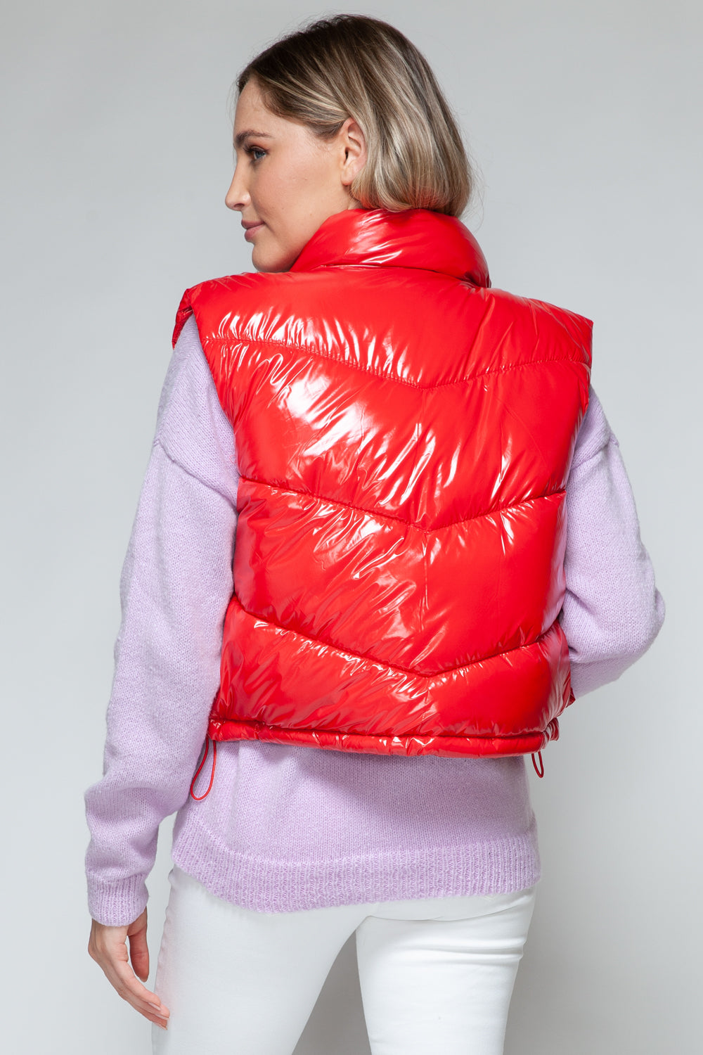 Snobbish A Quilted Touch Zip Up Turtleneck Shiny Quilted Vest in Red