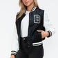 Love Me Now Bring The Love PU Leather Contrast Snap Down Bomber Jacket in Black/ White