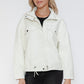 How Dare U My Favorite Layer Drawstring Hem PU Leather Zip Up Jacket in White