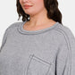 Zenana Cozy Unfiltered Contrast Stitching Brushed Ribbed Hacci Knit Top in Gray