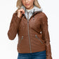 YMI Fuzzy Feels Faux Layered Double-Zipper Jacket with Fuzzy Hood in Rust