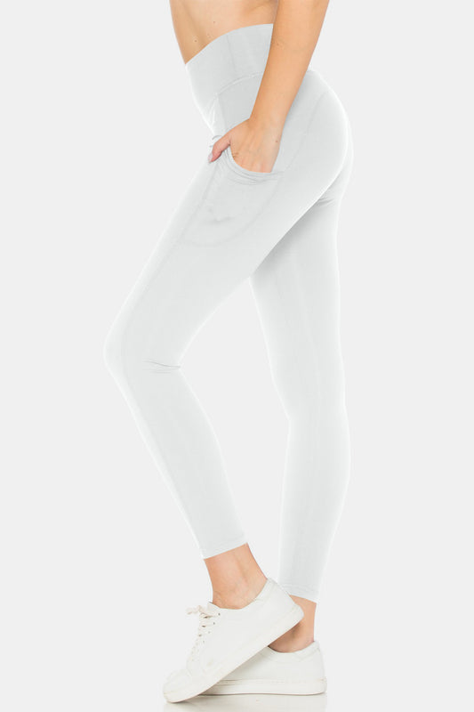 Leggings Depot Reflections High Waist Leggings with Pockets in White