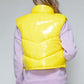Snobbish A Quilted Touch Zip Up Turtleneck Shiny Quilted Vest in Yellow