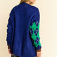 Davi & Dani Cute & Argyle V-Neck Dropped Shoulder Cardigan in Navy