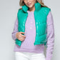 Snobbish A Quilted Touch Zip Up Turtleneck Shiny Quilted Vest in Green