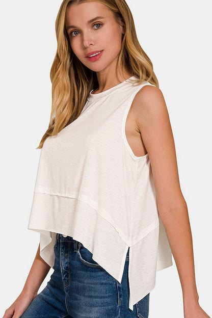 Zenana Another Day Slit High-Low Tank in Ivory