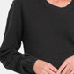 Zenana It's In The Curve Long Sleeve Curved Hem Sweater in Black