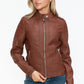 Snobbish Born To Ride PU Leather Biker Jacket with Side Zip Pockets in Brandy