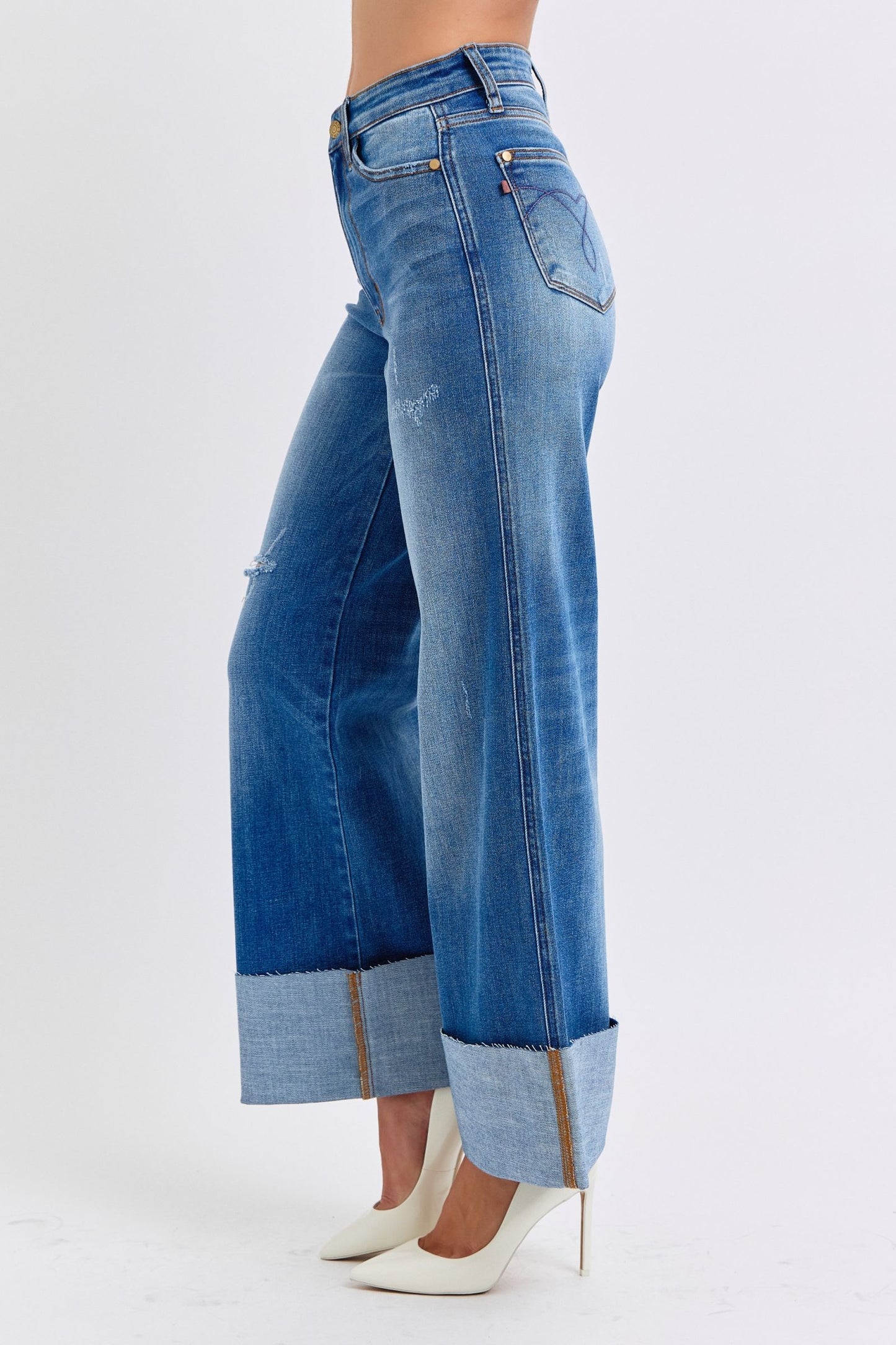 Judy Blue Rae Distressed High Waist Wide Leg Jeans