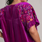 Umgee Tells A Story Velvet Embroidery Short Sleeve Blouse in Violet