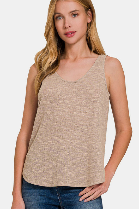 Zenana Made For Me Curved Hem Tank in Light Mocha