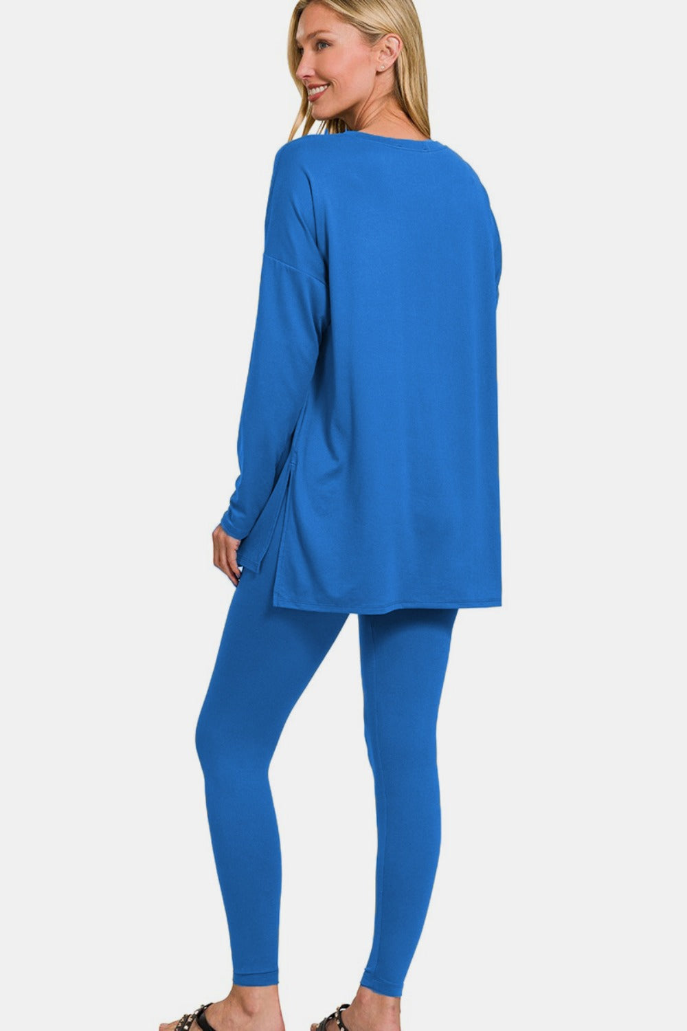 Zenana Lazy Days Brushed Microfiber Top and Leggings Lounge Set in Classic Blue