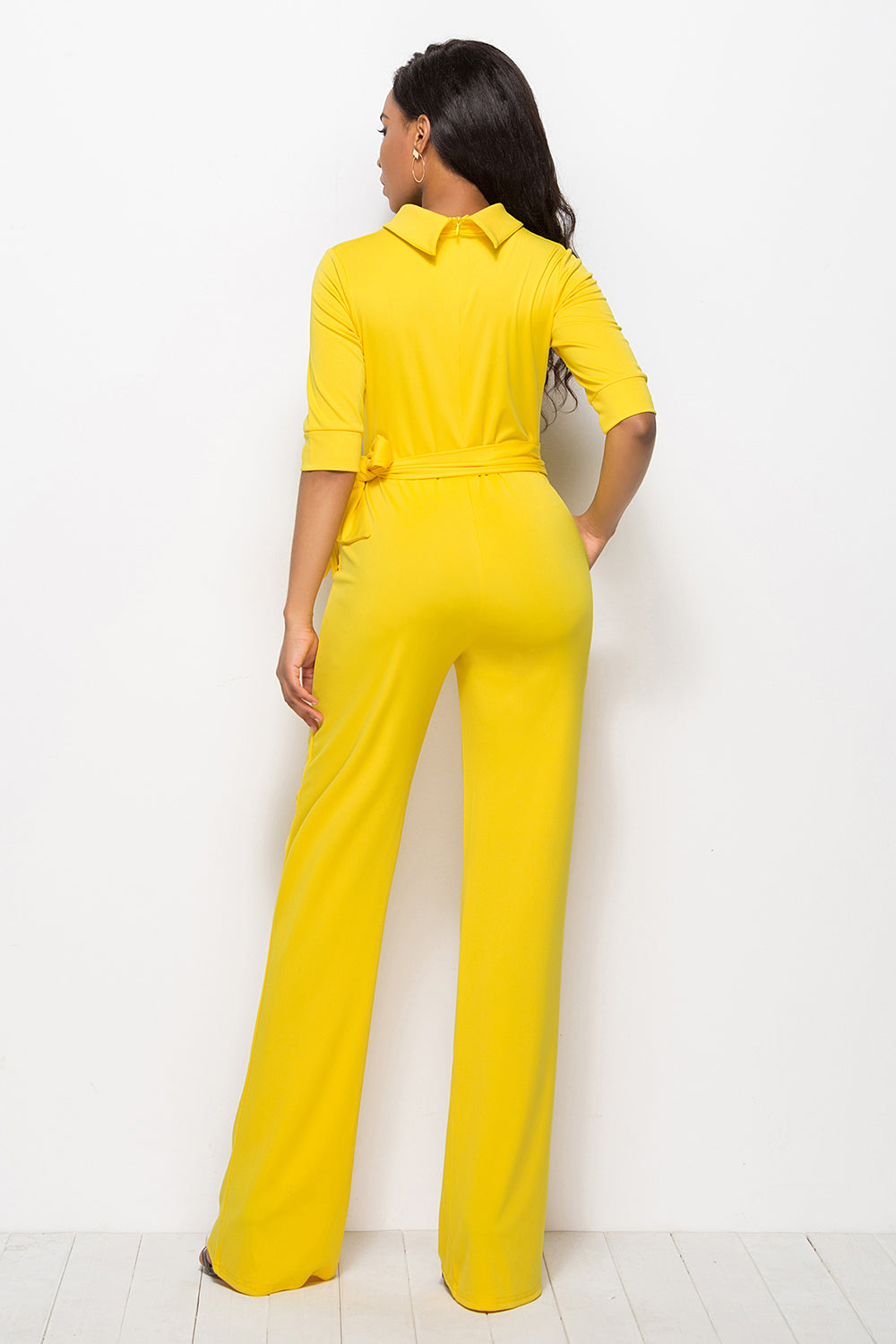 Driven Mock Neck Tie-Waist Half Sleeve Jumpsuit with Pockets