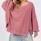 SAGE + FIG Warm Hearts Mineral Wash Side Slit Oversized Sweatshirt in Mulberry